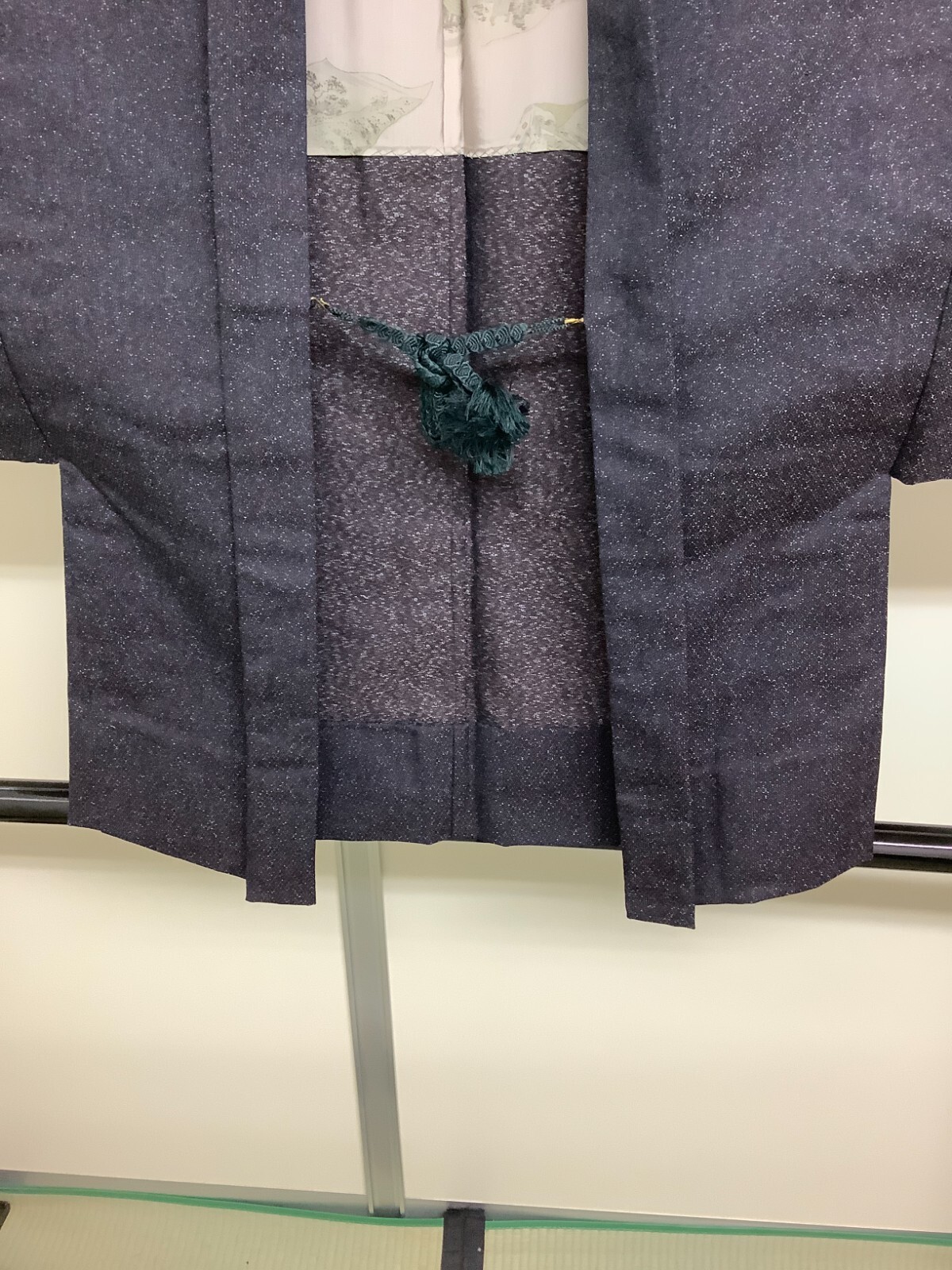 Japanese Vintage Kimono Haori Jacket pure silk navy blue front bunch Height 32in