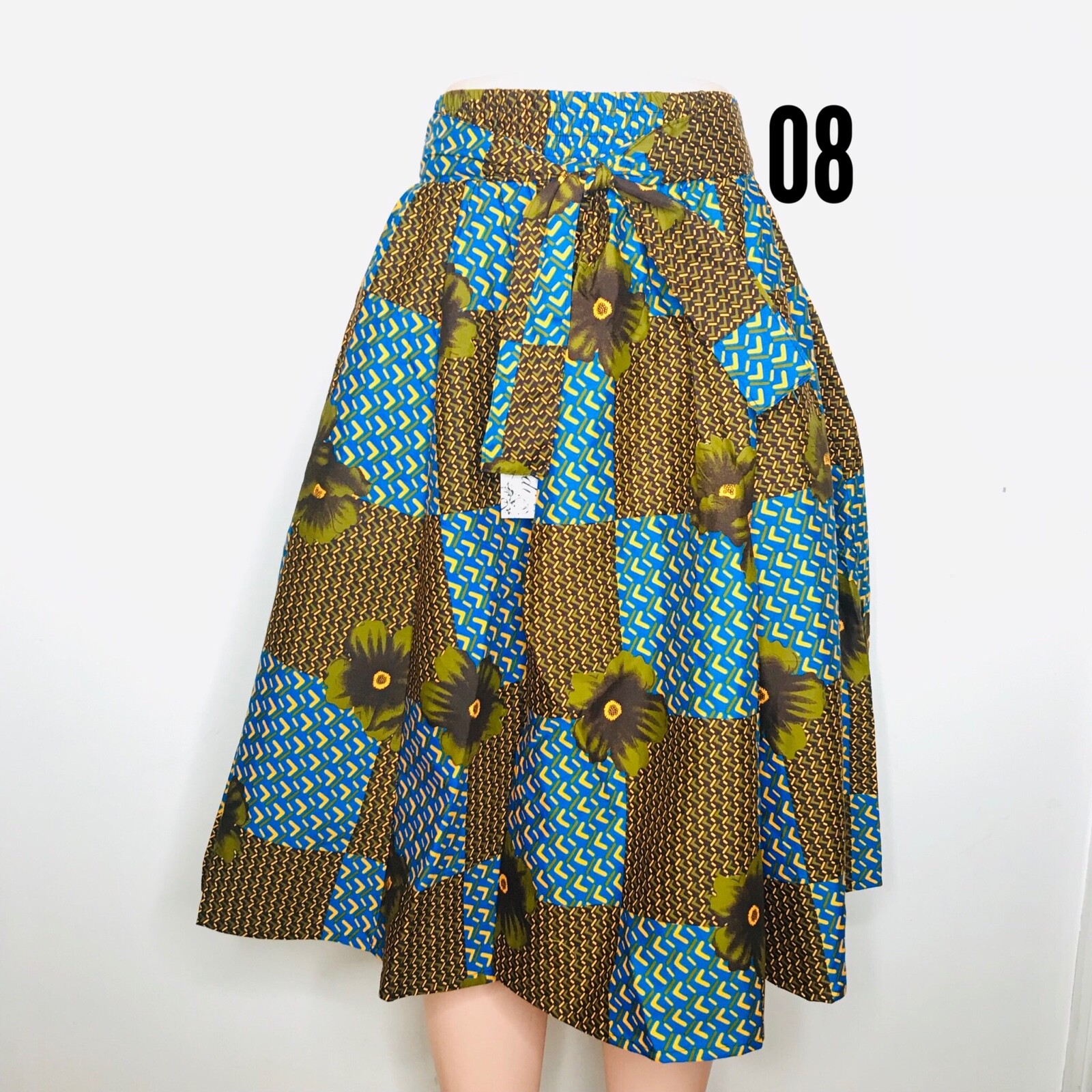 Women’s Printed African Midi Skirt WITH POCKETS One Size + HEADWRAP