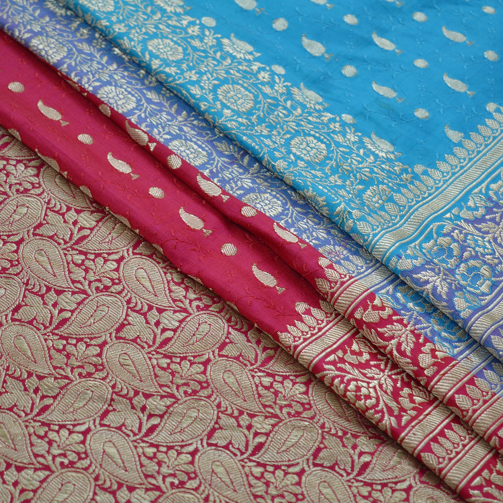 Indian Vintage Heavy Sari Pure Satin Silk Woven Brocade Banarasi Sarees 5yd Zari