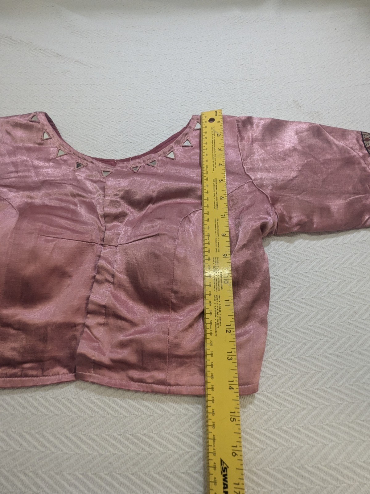 Bollywood Stitched Sari Blouse Mirrors work Top Sz M Pink color Festival Wedding
