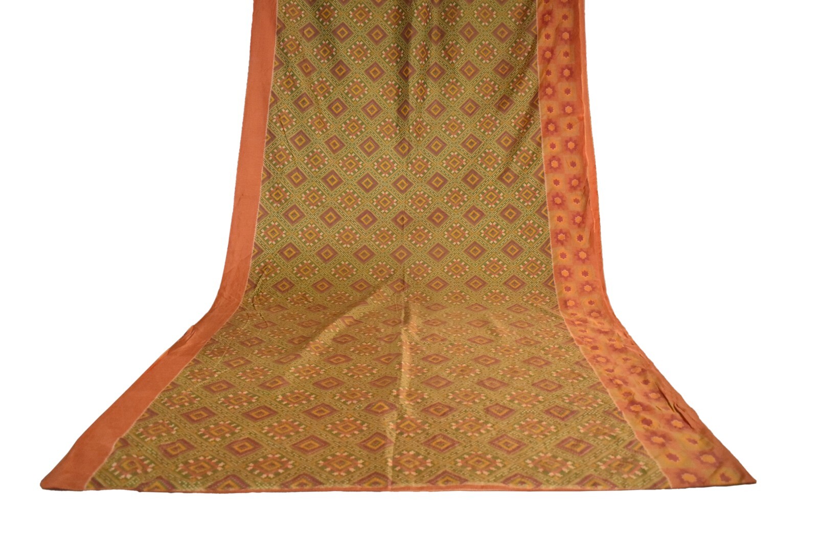 FNC Vintage Green Sambalpuri Ikat Sarees Handwoven Art Silk Sari Fabric Antique