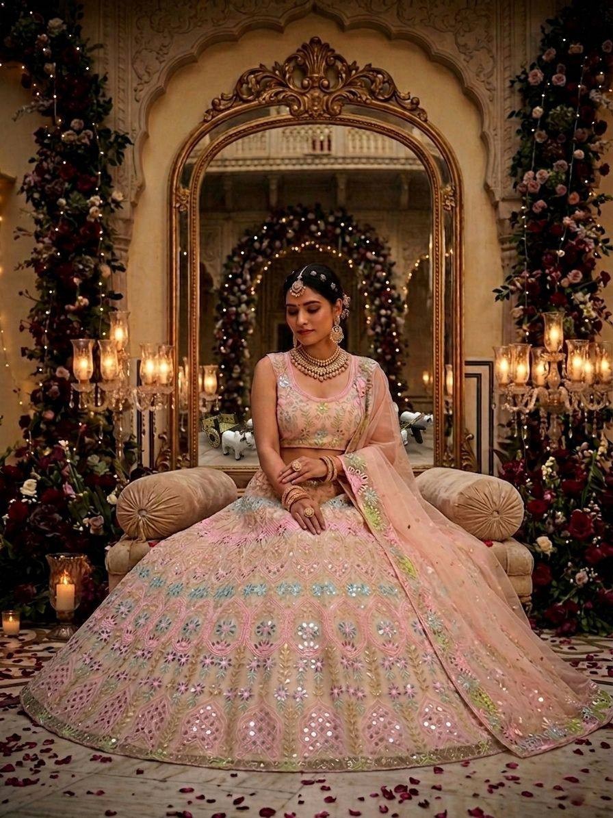 Designer Bridal Lehenga Choli Mirror Embroidery pakistani lehnga bollywood