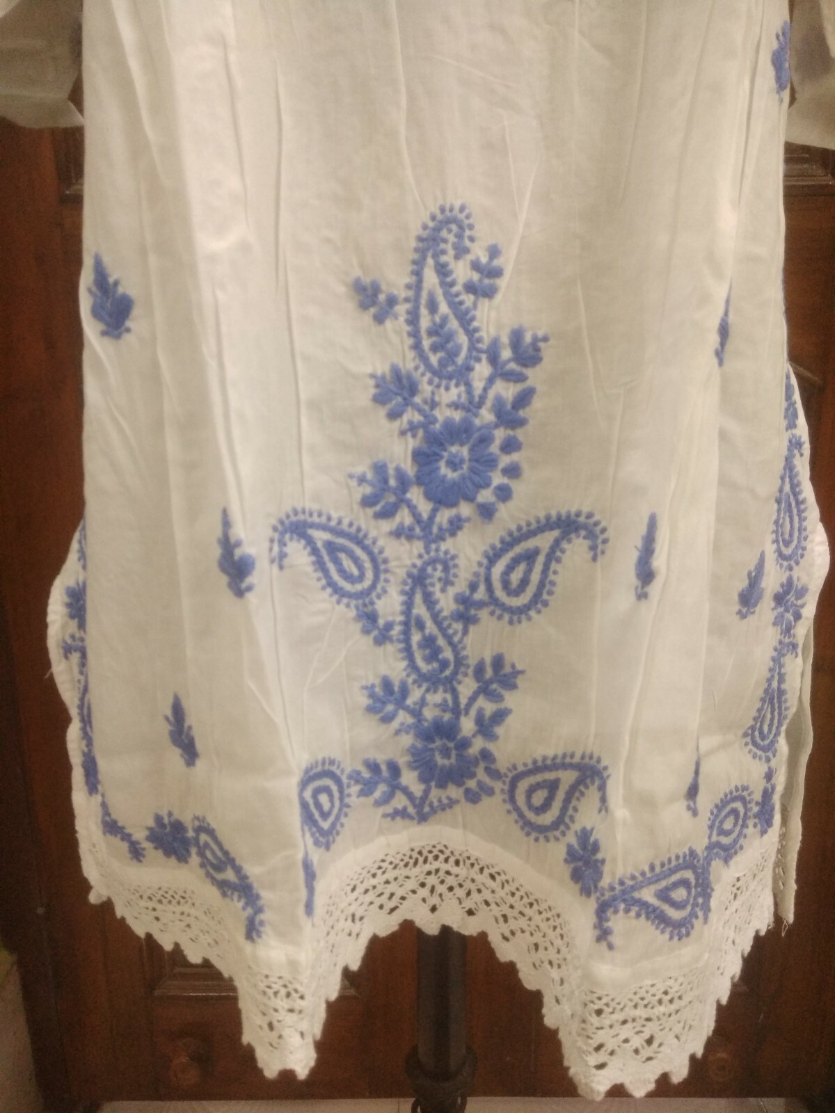 KURTA KURTI SHIRT L 43″ ETHNIC CHIKAN EMBROIDERY 100% COTTON HANDMADE TOP TUNIC