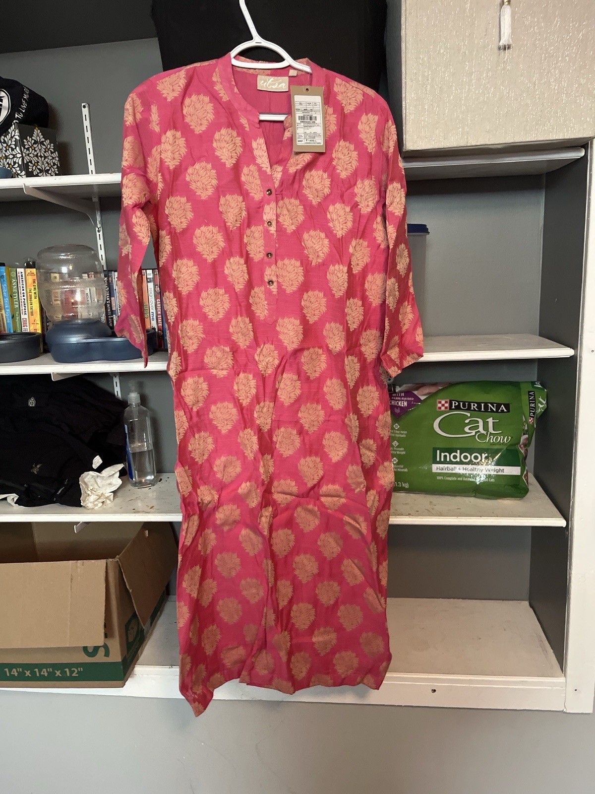 Utsa Pink Gold Print Kurta Tunic Dress Indian Ethnic Wear NWT Size M