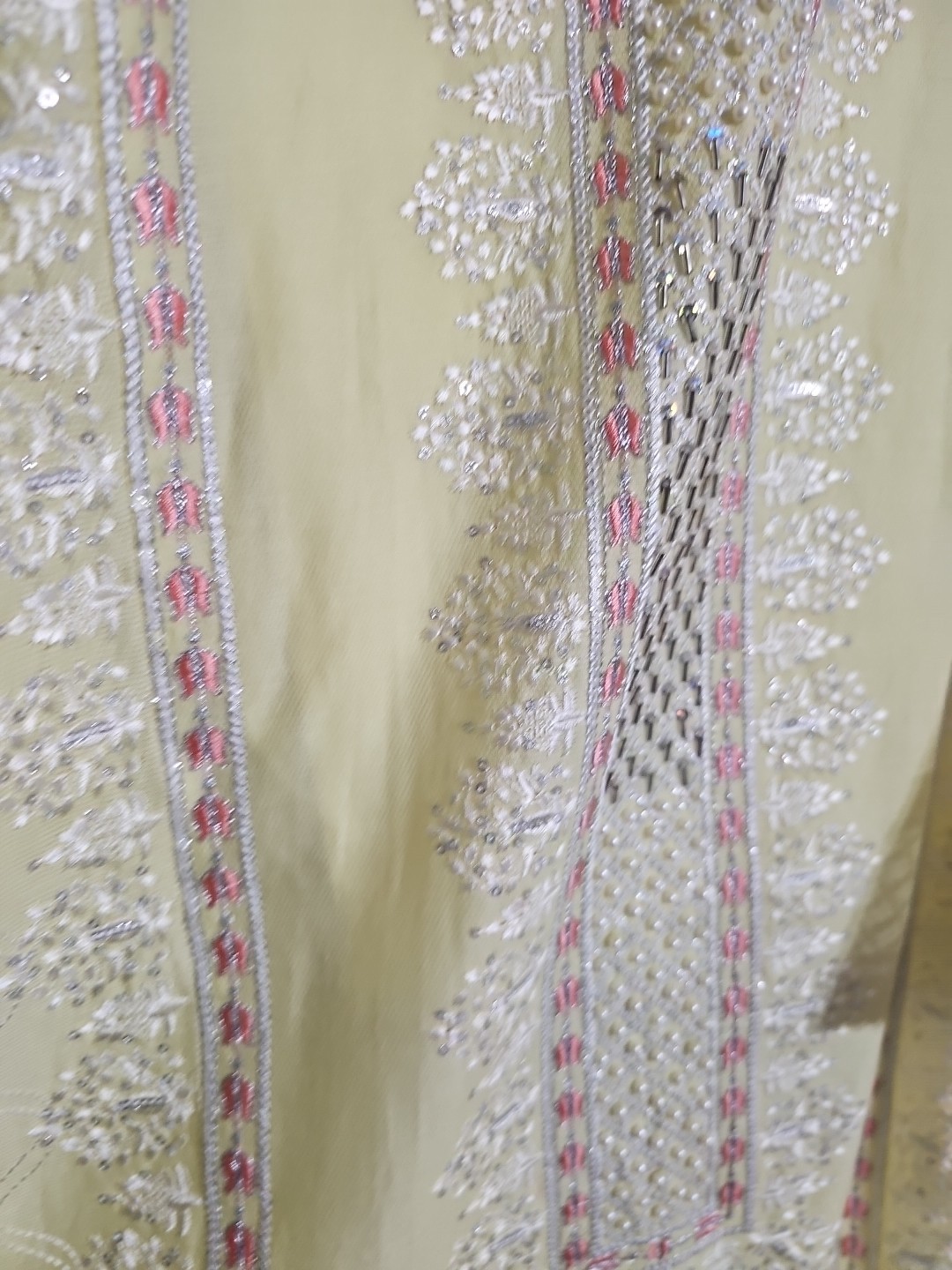 Shalwar Kameez 3-Piece Set Lemon/Yellow with Beads Khadi Net