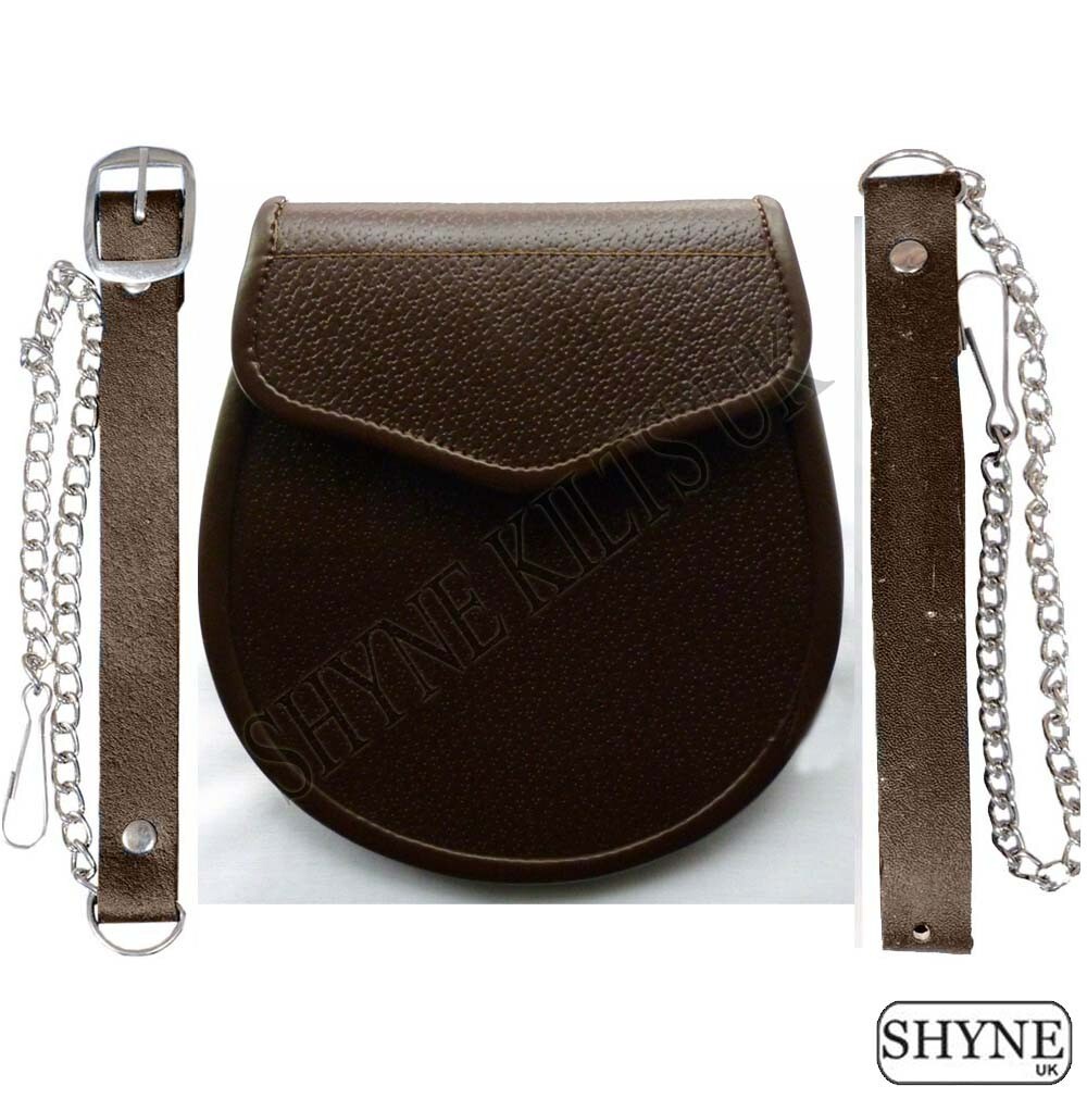KILT DAYWEAR REGIMENTAL STYLE SIMPLISTIC SPORRAN IN BROWN LEATHER FOR KILTS