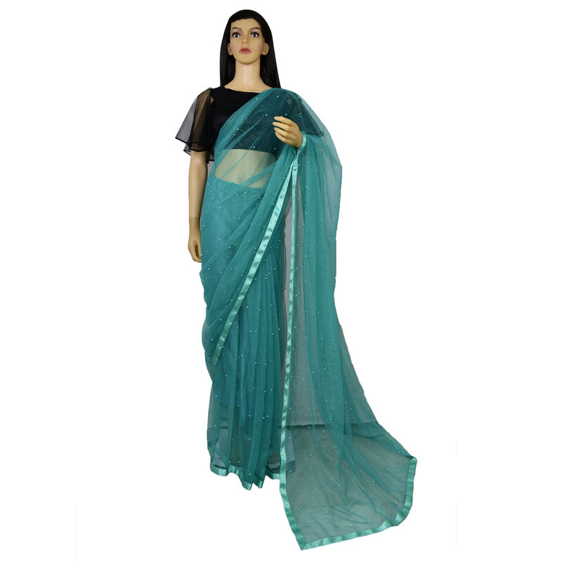 Net Saree Indian Wedding Party Wear Bollywood Designer Pakistani Sari For Womens