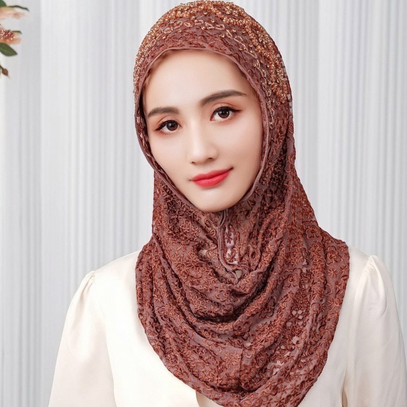 New Silk Hijabs Women Malaysia Wrap Cap Muslim Print Bead Scarf Hair Cover Shawl