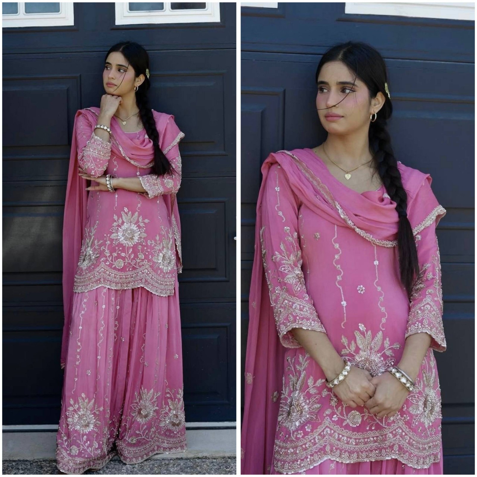Designer Pink Star Georgette Silk Kurta Palazzo With Dupatta For Women