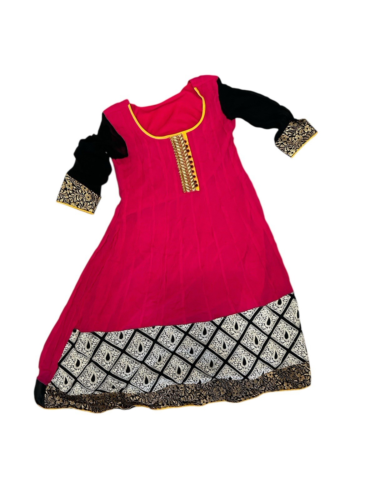 ✨Pink and black anarkali Kurta style maxi dress with gold accents✨