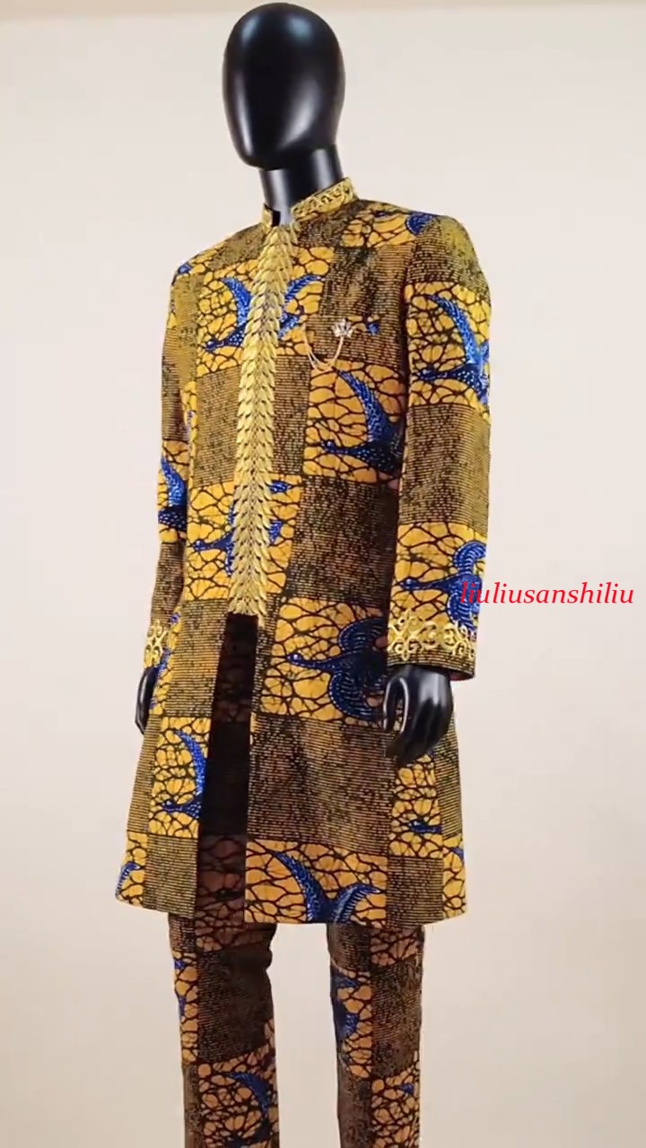 Dashiki for Men African Suit Embroidery Jackets and Pants 2 Piece Set Outfits