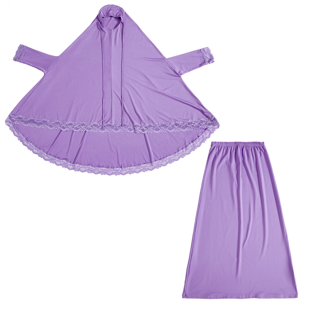 Two Piece Girls Kids Overhead Khimar Hijab Skirt Set Muslim Girls Prayer Dress