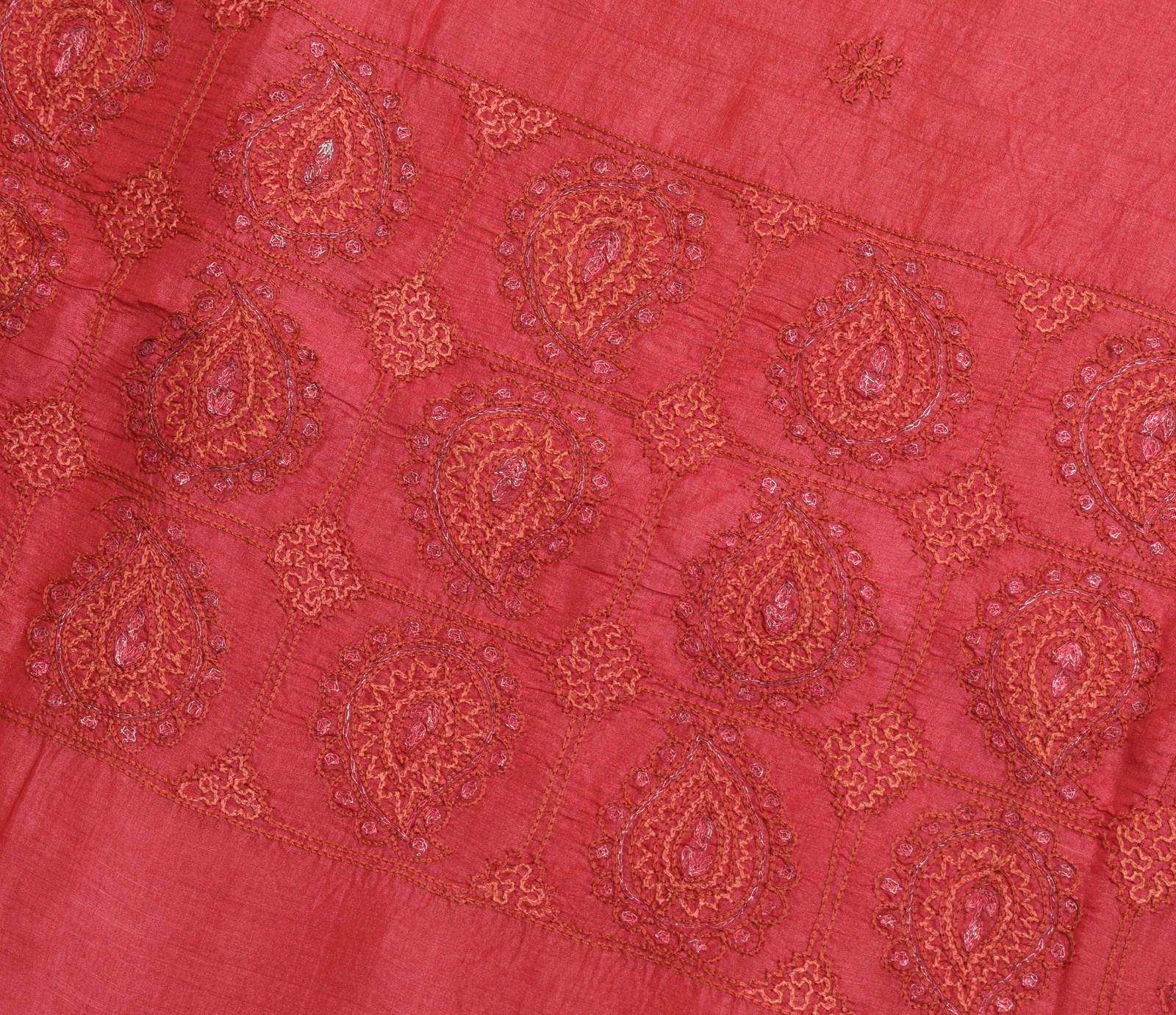 Sushila Vintage Rust Embroidered Saree 100% Pure Tussar Silk Sari Craft Fabric