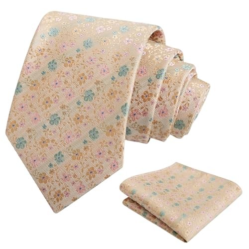 Mens 3.15inches Exquisite Floral Tie with Small Flower D142-champagne+pink