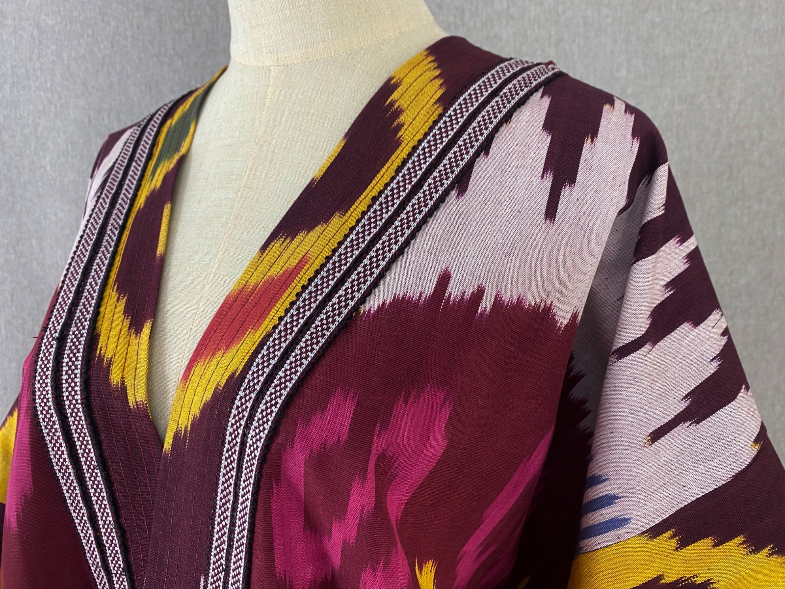 Uzbek Ikat Chapan Handmade Cotton Kimono Kaftan Boho Jacket Robe Festival Coat