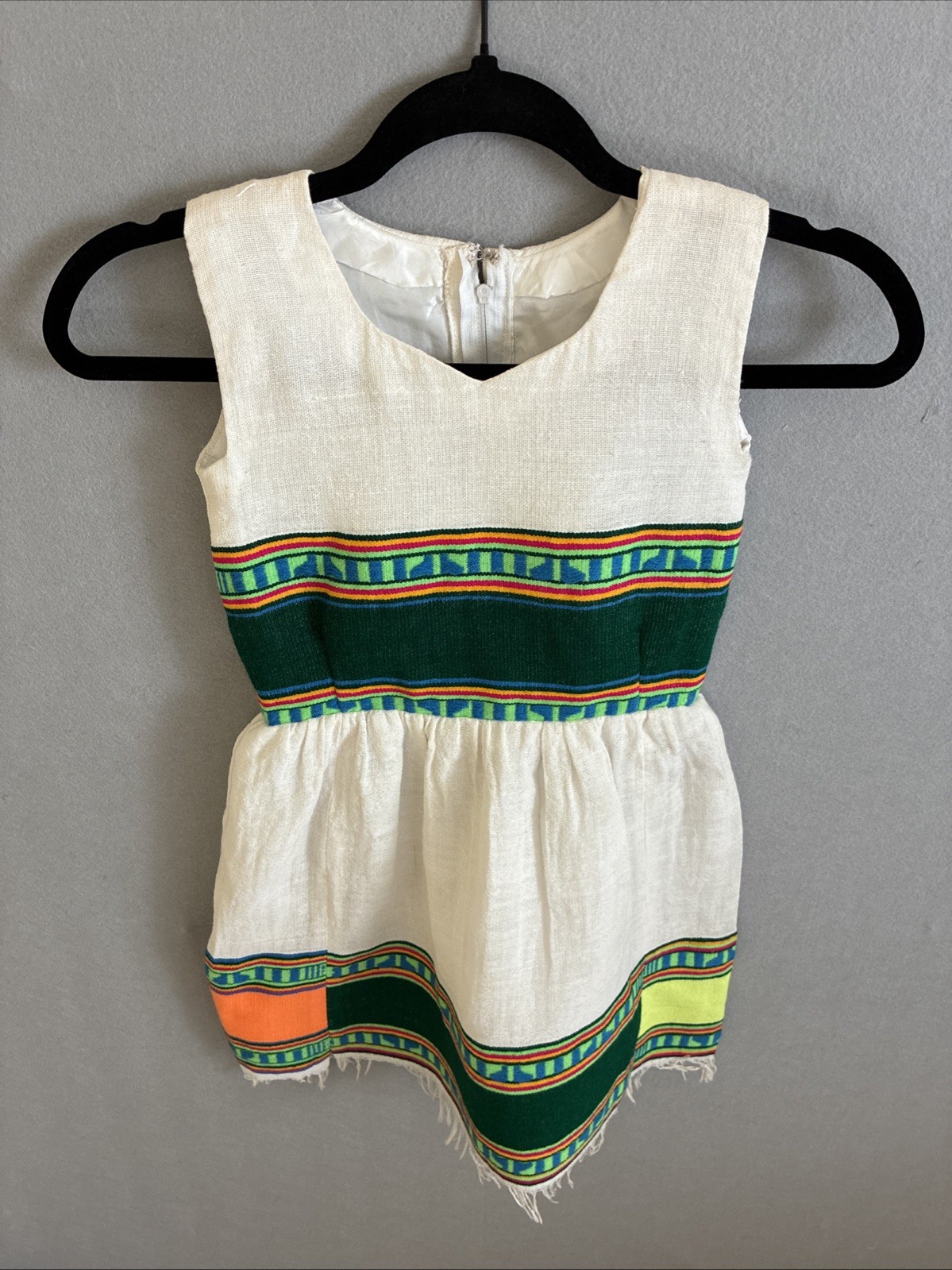 Habesha Ethiopian Girl’s Cotton Dress Approx Size 4 with vibrant stripe trim
