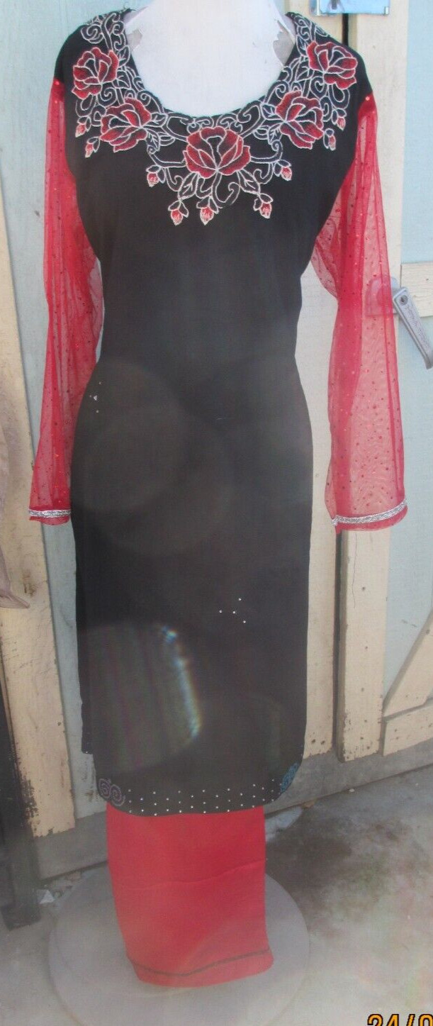 beautiful flower embroidery polyzoa pant kameez material chiffon Size XL 44