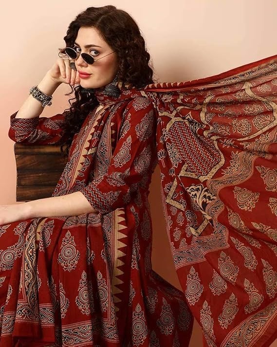 KLOSIA Women Viscose Printed Kurta Pant Dupatta Set