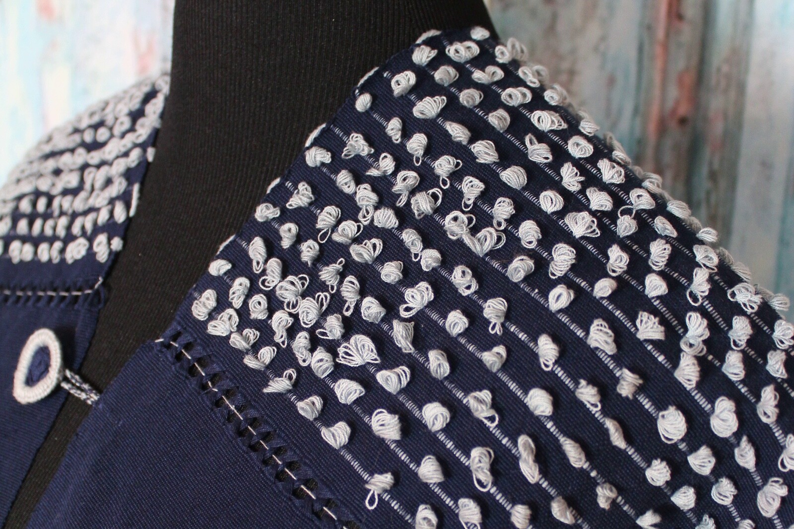 Shades of Blue Jacket Vest Handwoven Backstrap Loom Mayan Chiapas Mexico