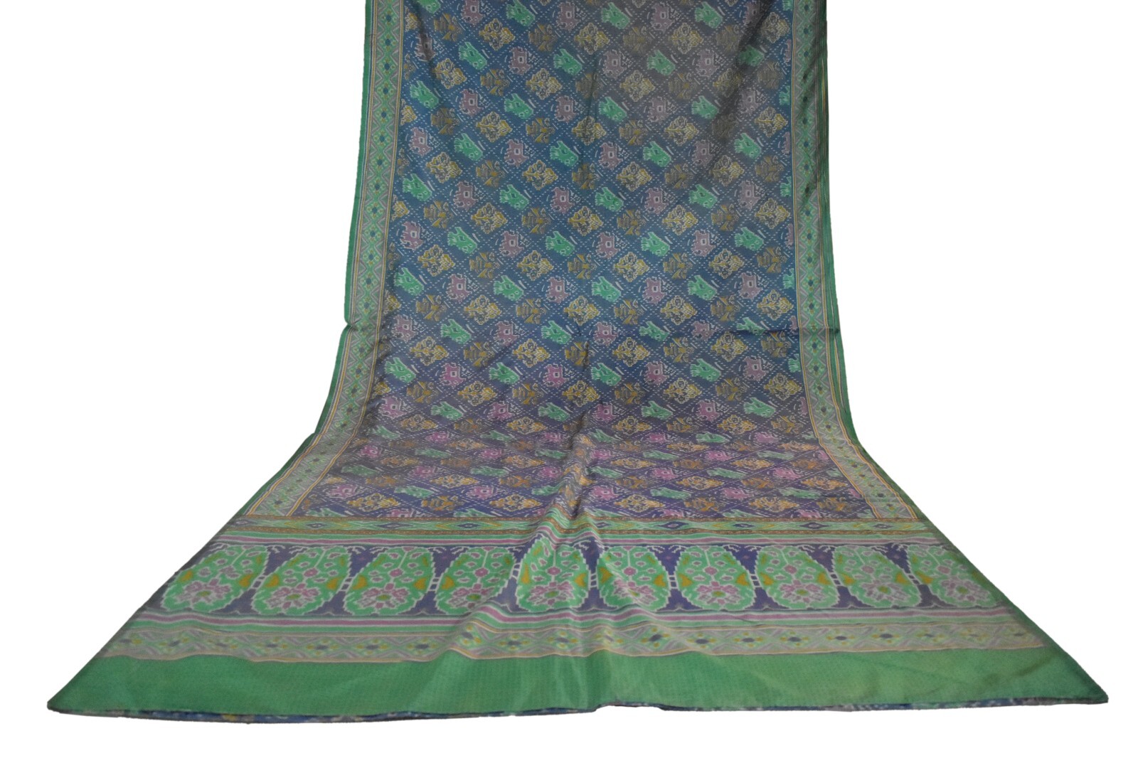 FNC Vintage Blue Sambalpuri Ikat Sarees Handwoven Art Silk Sari Fabric Antique