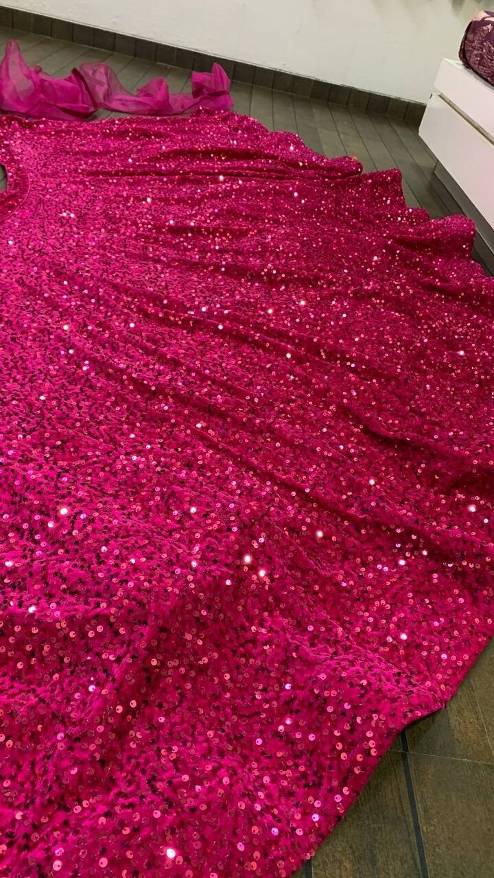 Indian Look Pink Velvet Lehenga Choli And Stylish Blouse For Women Ethnic Wear
