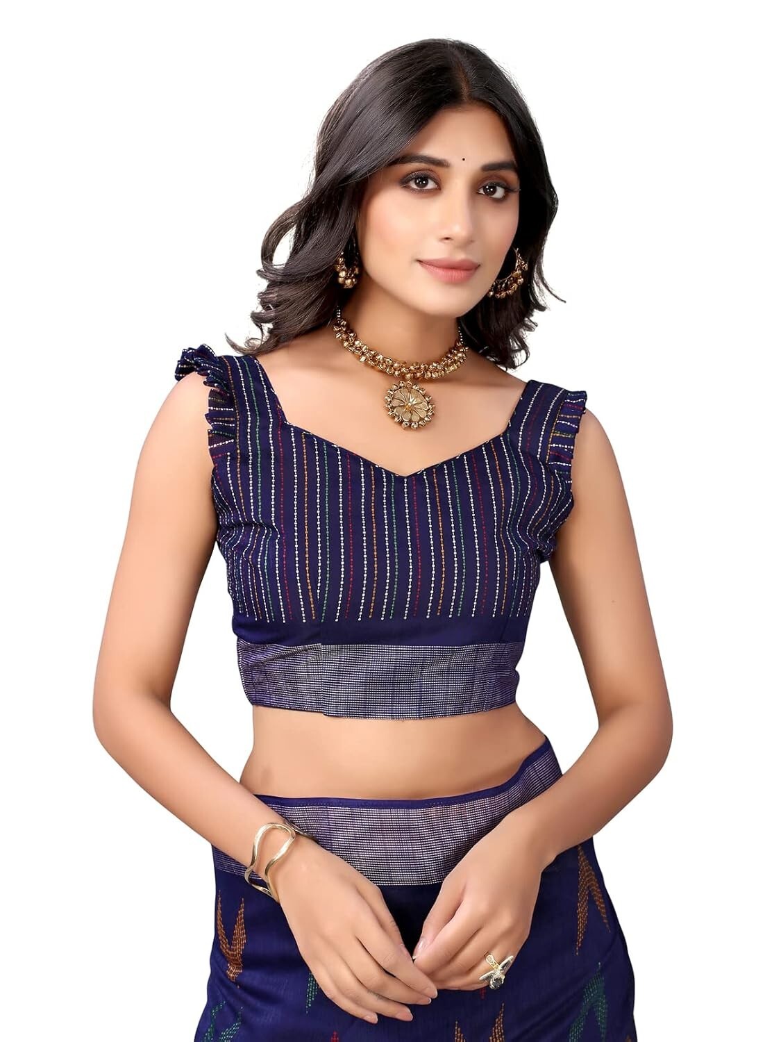 Women’s Cotton Blend Tribal Art Warli Printed Designer Saree with Blouse Piece