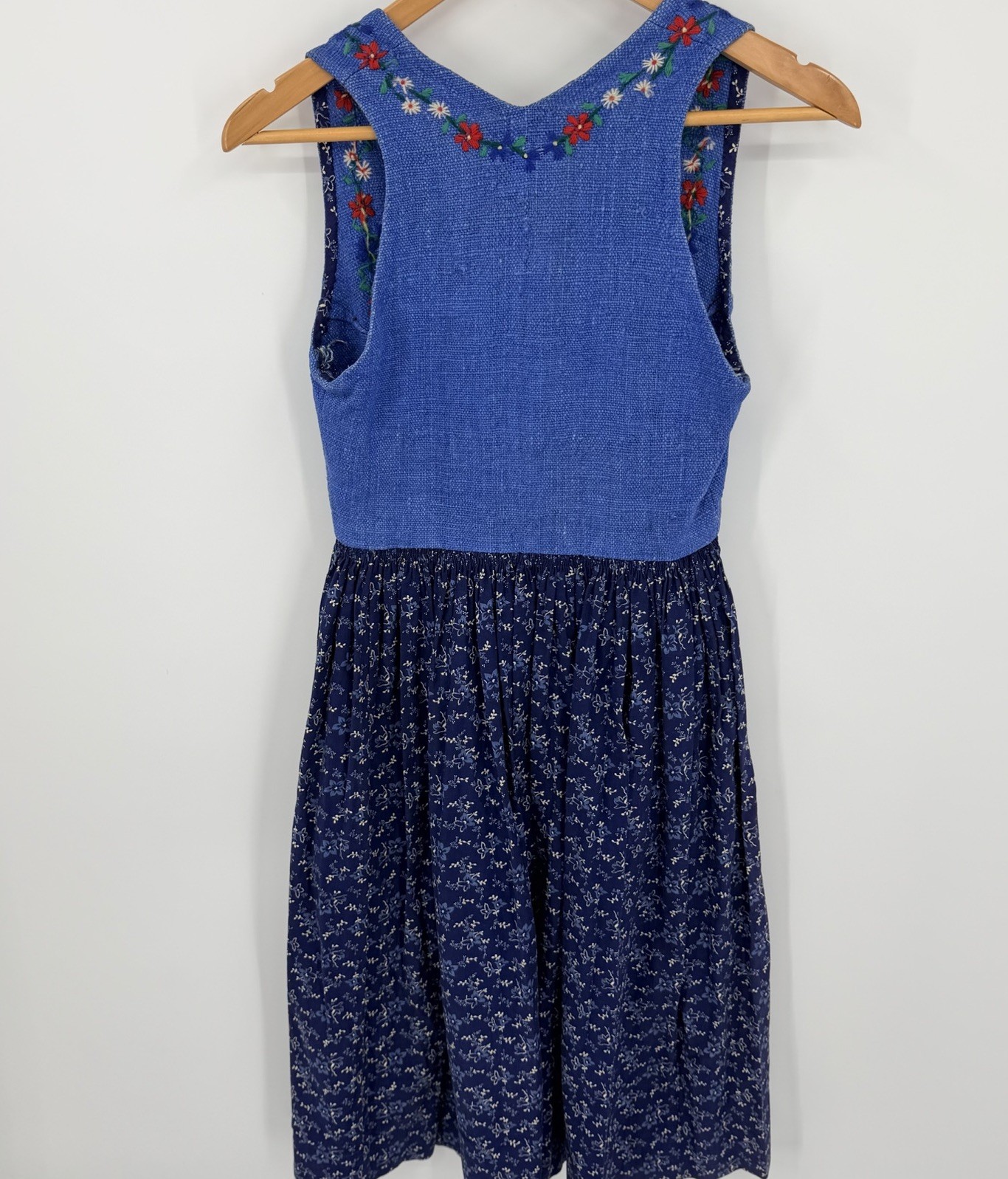 VTG 1950s Lanz German Bavarian Oktoberfest Embroidered Blue Sz 44 Dirndl Dress