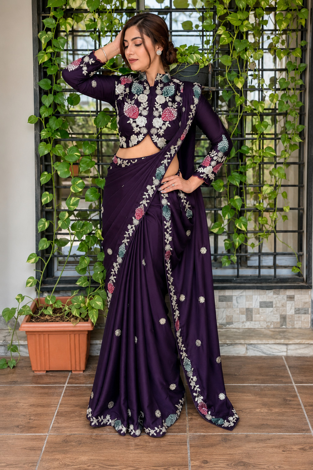 Women Royal Purple Saree With Heavy Embroidered Designer Blouse Heavy Sequence