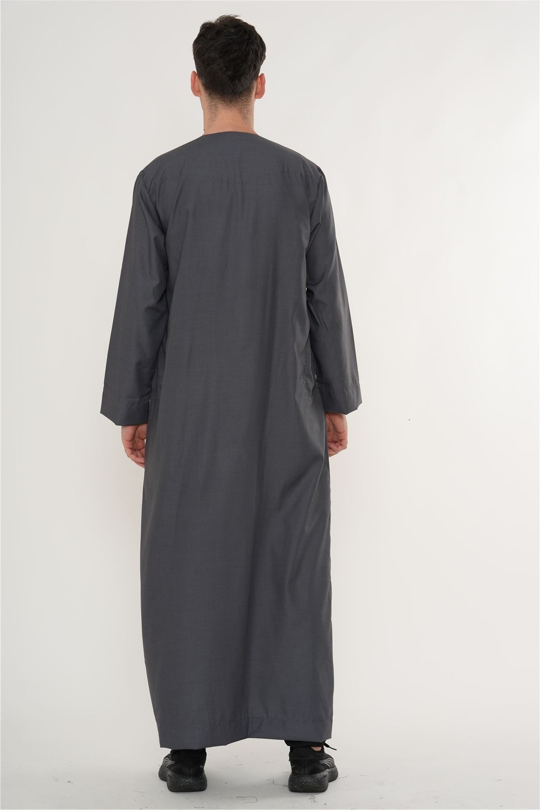 Men Grey Thobe Emirati Omani Jubba Islamic Clothing Embroidery Muslim Eid Tassel