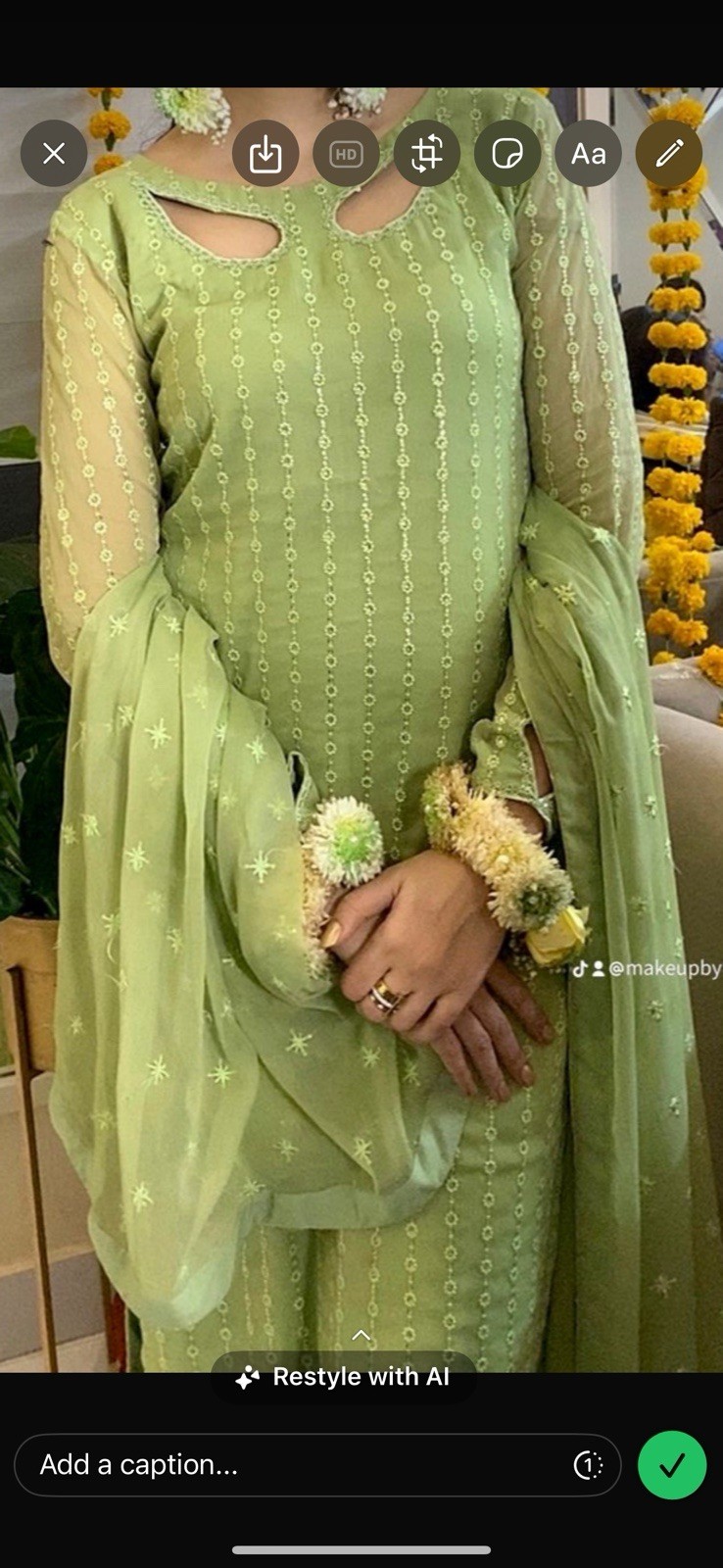 Handmade Women’s Green Embroidered Salwar Kameez Suit w/ Dupatta Size L,Xl