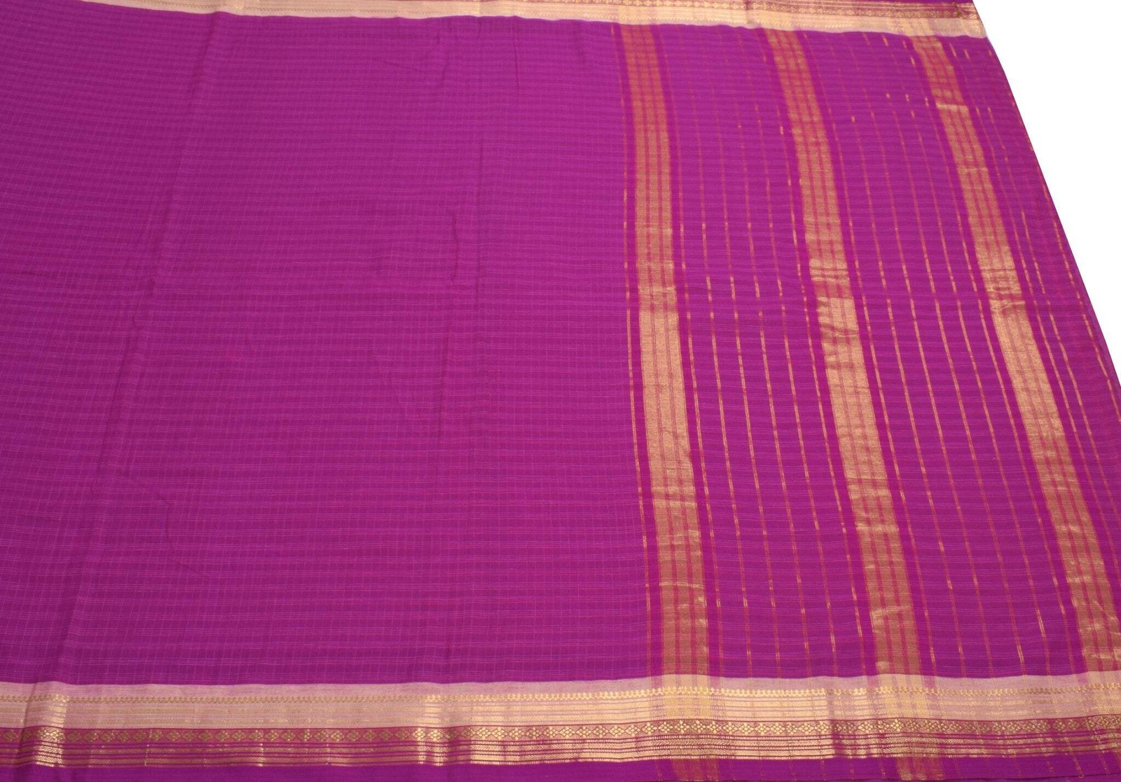 Sushila Vintage Pure Handloom Cotton Saree Checks Woven Zari Brocade Sari Fabric