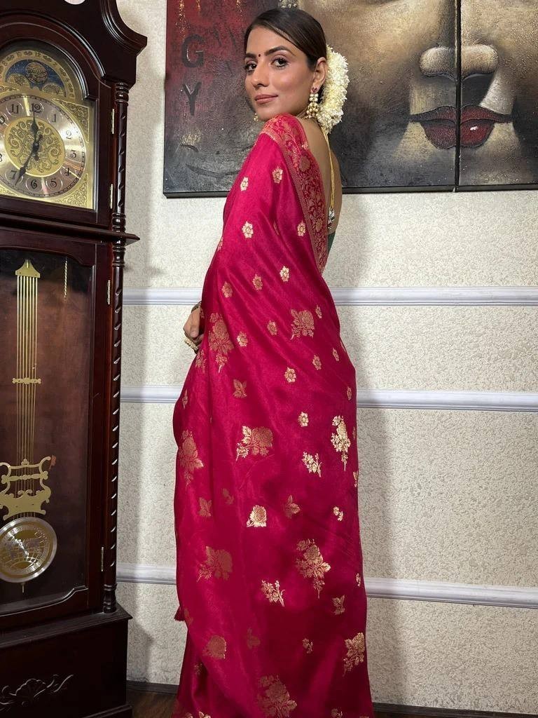 Saree Soft Lichi Silk Rich Pallu Jacquard Work with Blouse New