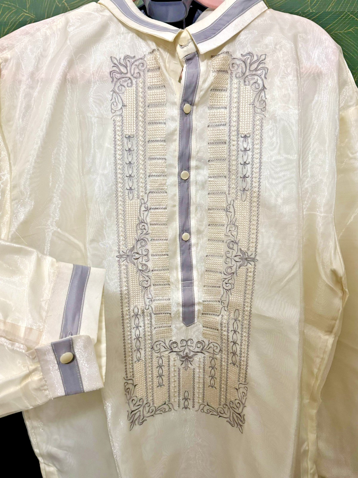 Barong tagalog Cream w/ Gray color piping and embroidery size 3XL fits US XL-2X