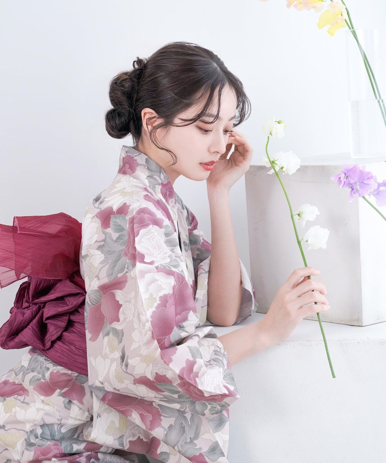 [KYOETSU] Yukata Set 3-Piece Set (Yukata, Hōchō Obi, Petite Hōchō Obi) for Women