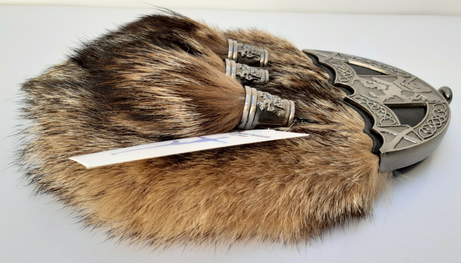 Scottish Kilt Original Fox Fur Full Dress Sporran Antique Enamel Lion Cantel