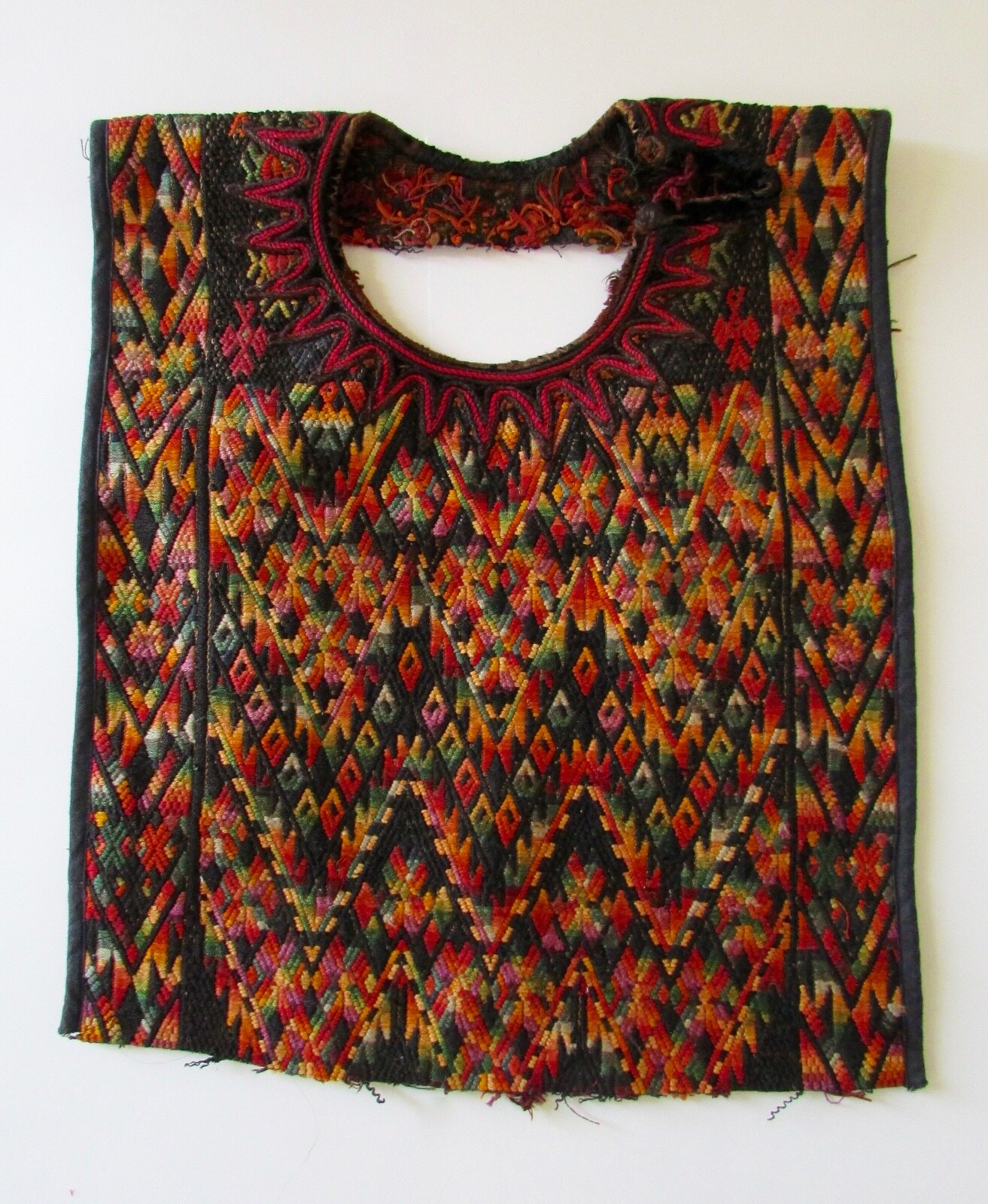 VTG Guatemalan Woven Childs Black Multicolor Huipil for Scrap or Repurposing