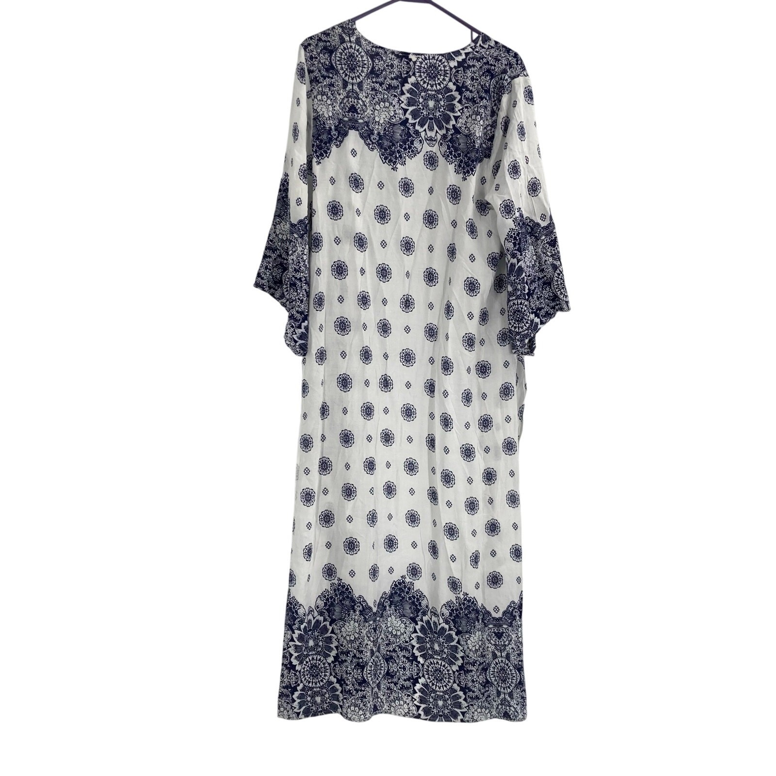 Kori America Bkue White Duster Kimono Boho Print Women’s Size Large