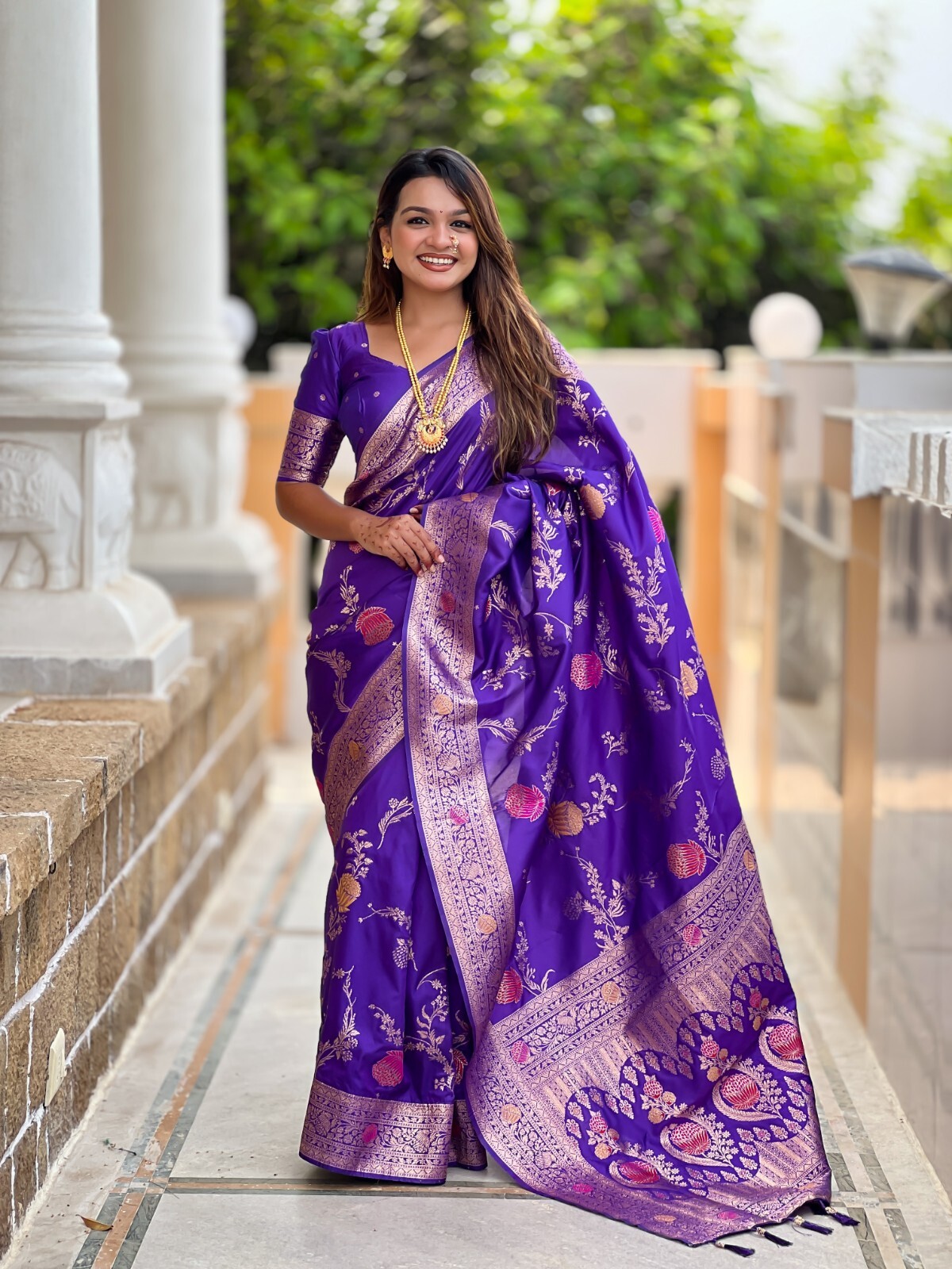 Banarasi Silk Women Sari Designer Meenakari Soft Weaving Indian Traditional Sari