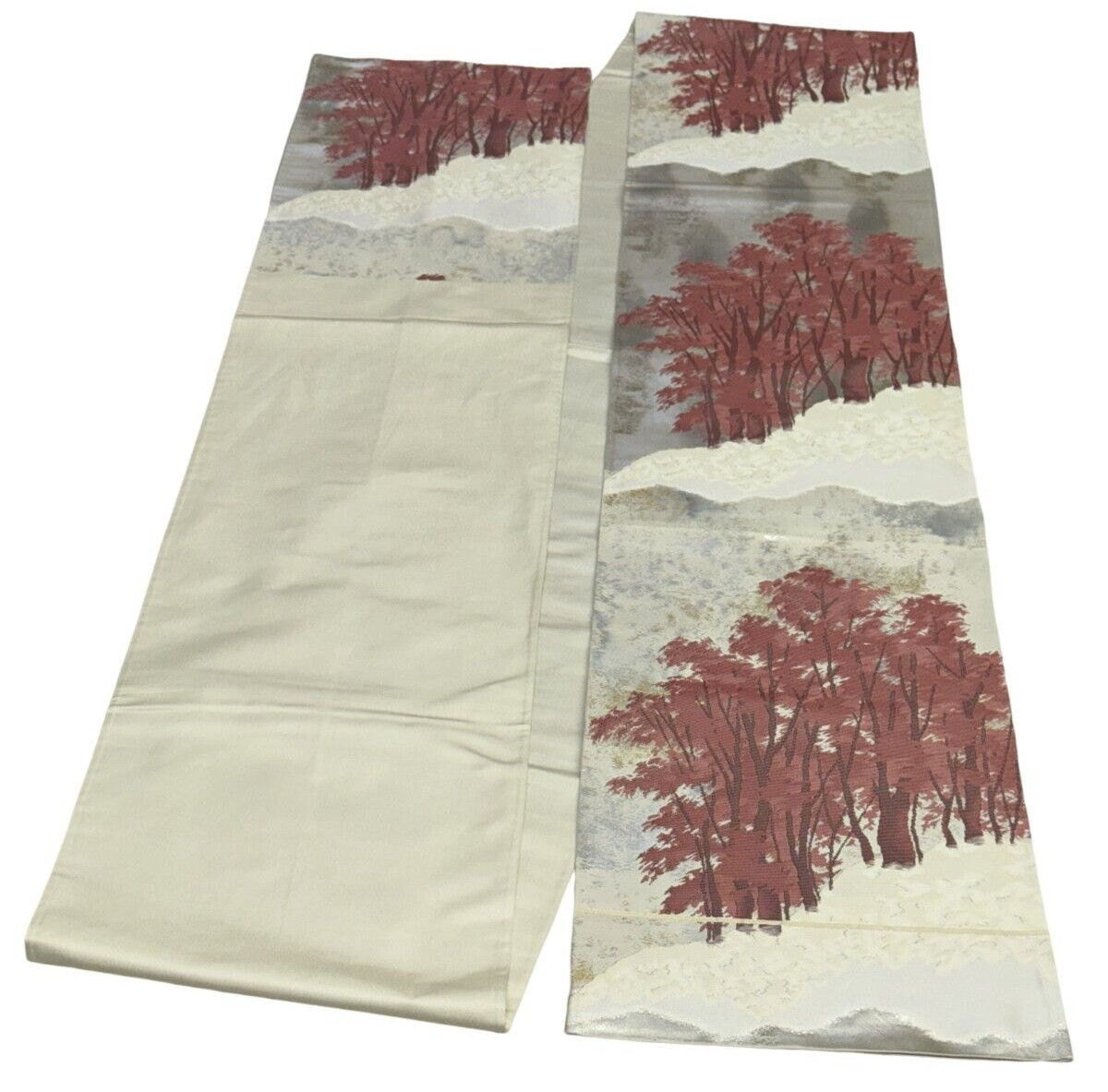 Japanese Vintage Kimono Fukuro Obi silk silver expensive tradition 162.9×12.2in
