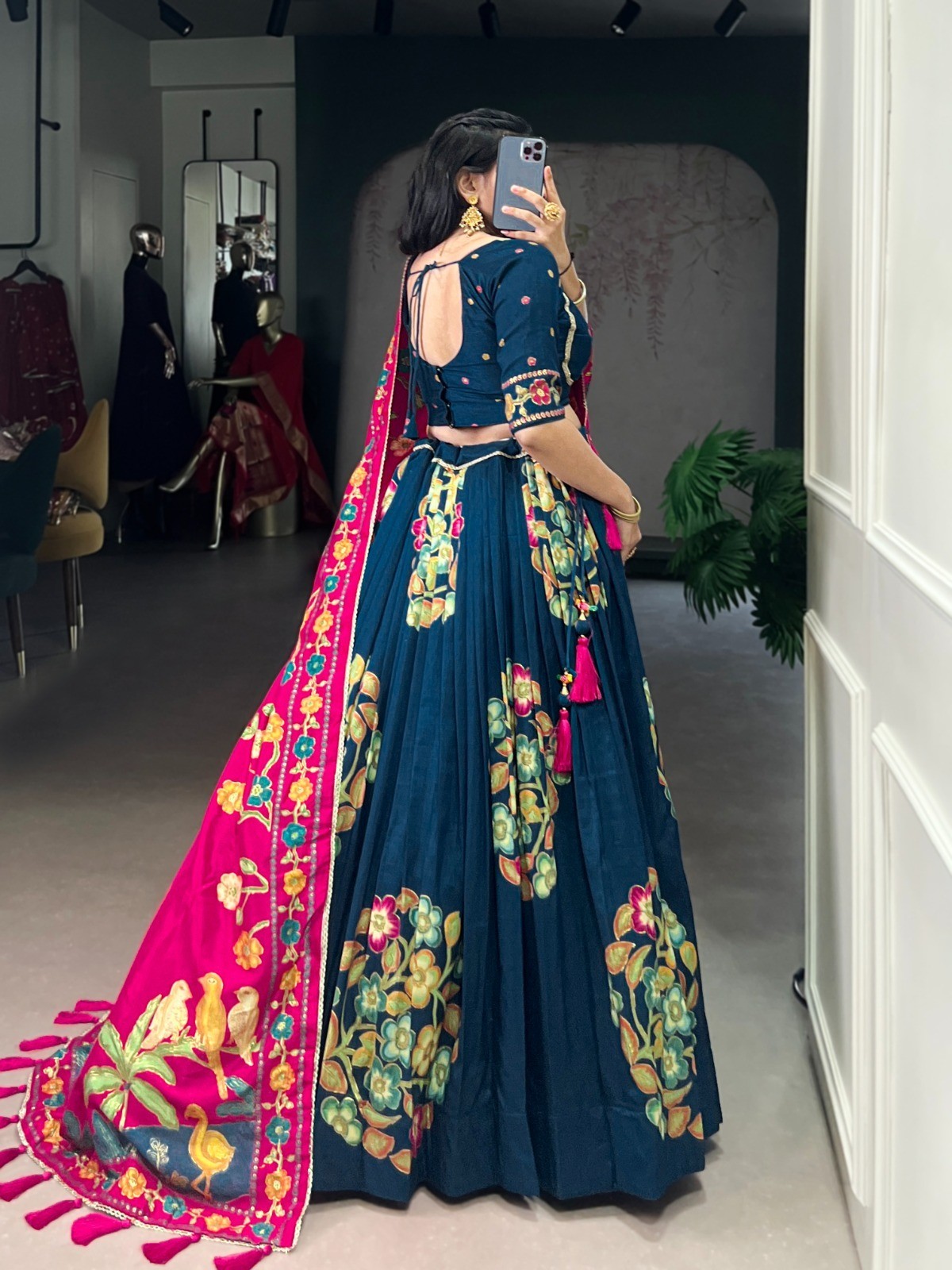 Indian Traditional Tasar Silk Lehenga Choli Foil Print Cultural Outfit For Women