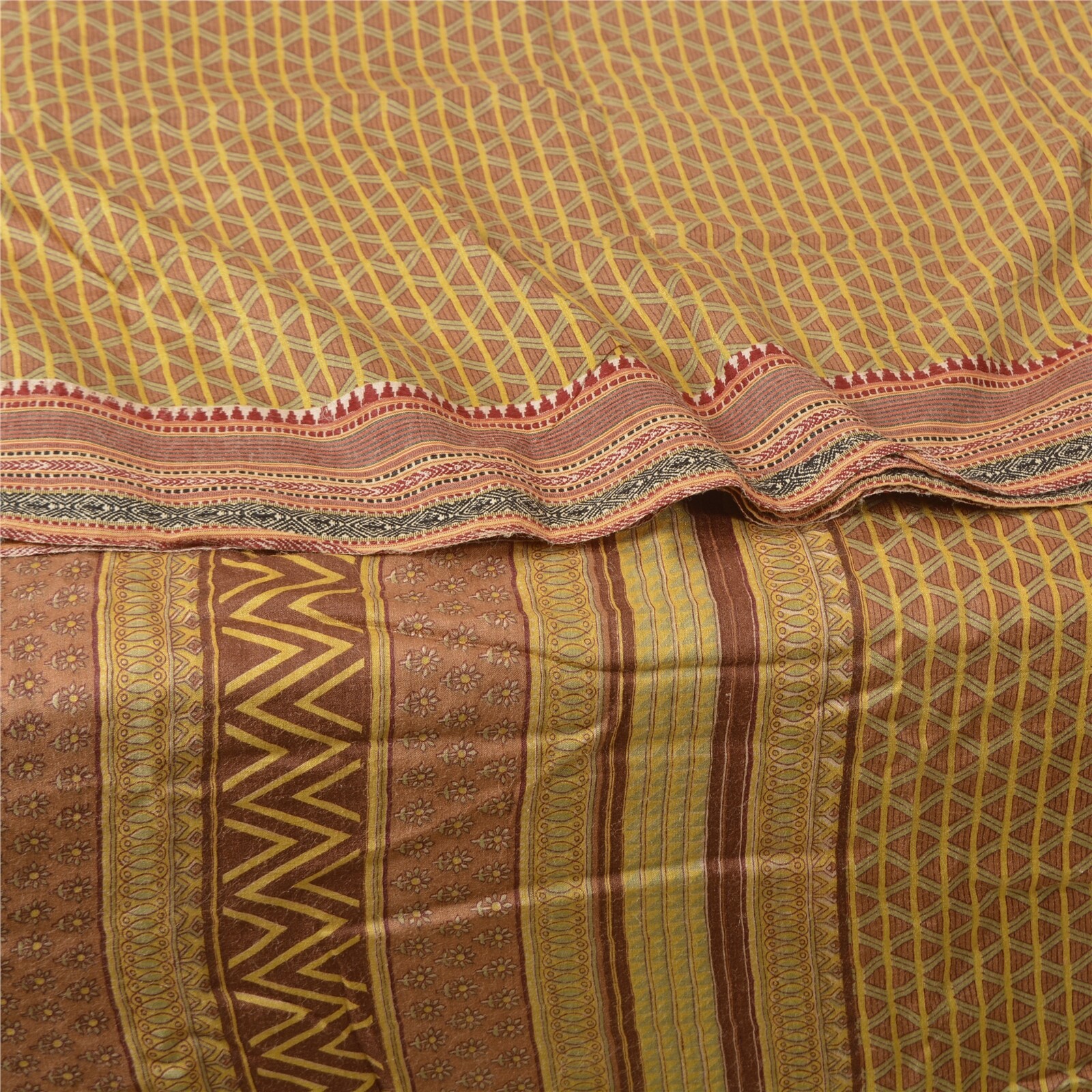 Sanskriti Vintage Multicolor Indian Saree Printed Pure Woolen Fabric 5 Yard Sari