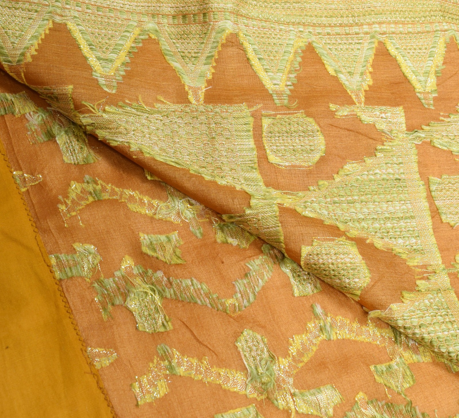 Sushila Vintage Mustard Saree Pure Tussar Silk Woven Geometrical 6Yd Sari Fabric