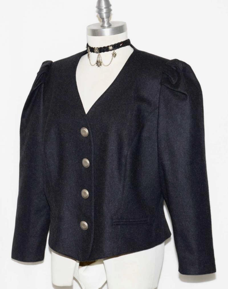 ALPHORN BLACK WOOL JACKET German Short Sport Riding Dress Car Eu 46 14 L B45″