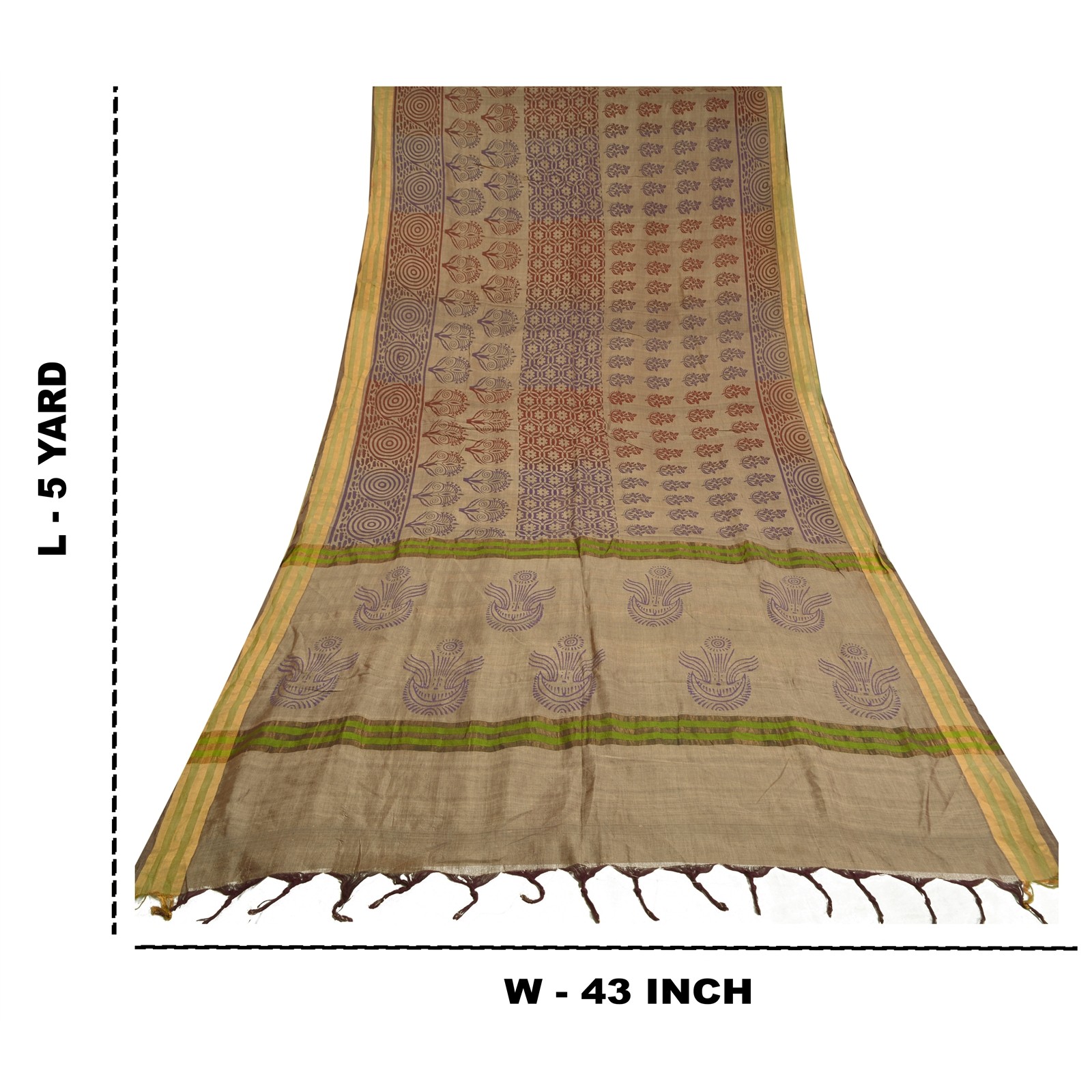 Sanskriti Vintage Brown Sarees Cotton Silk Hand-Block Printed Woven Sari Fabric