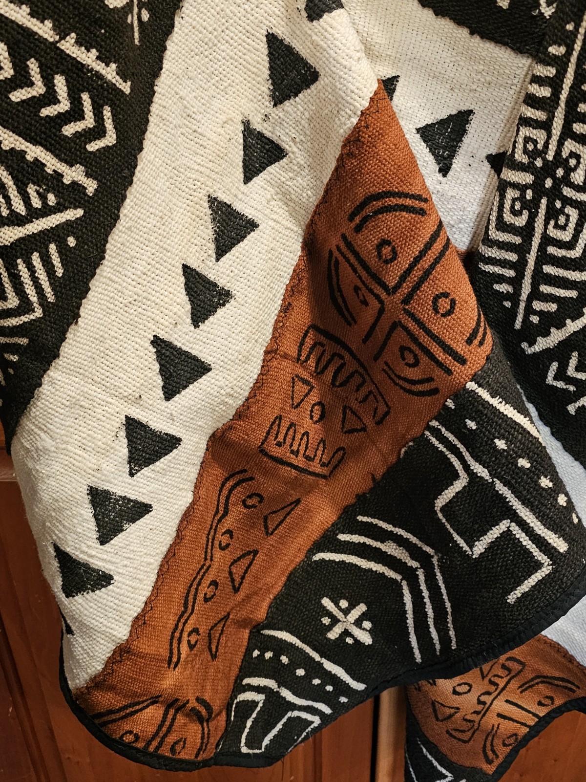 Handmade One-of-a-Kind African Mudcloth Patchwork Boho Heavy Shawl OSFM