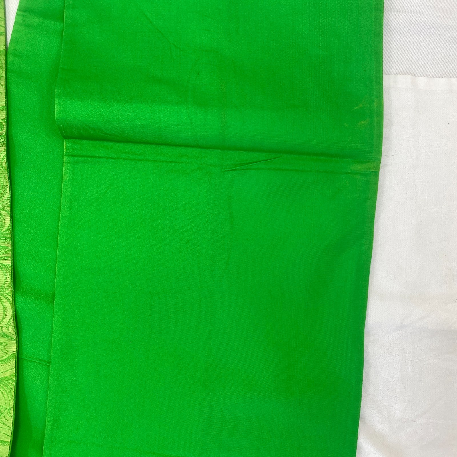 Japanese Vintage Kimono Fukuro Obi Silk Green Traditional Authentic 163 x 12 in
