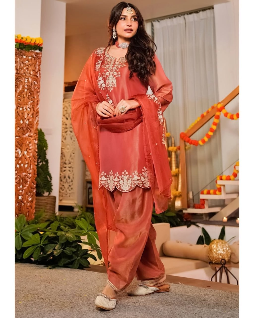 Presenting New Heavy Satin Orange Top Bottom With Dupatta For Wedding Wear