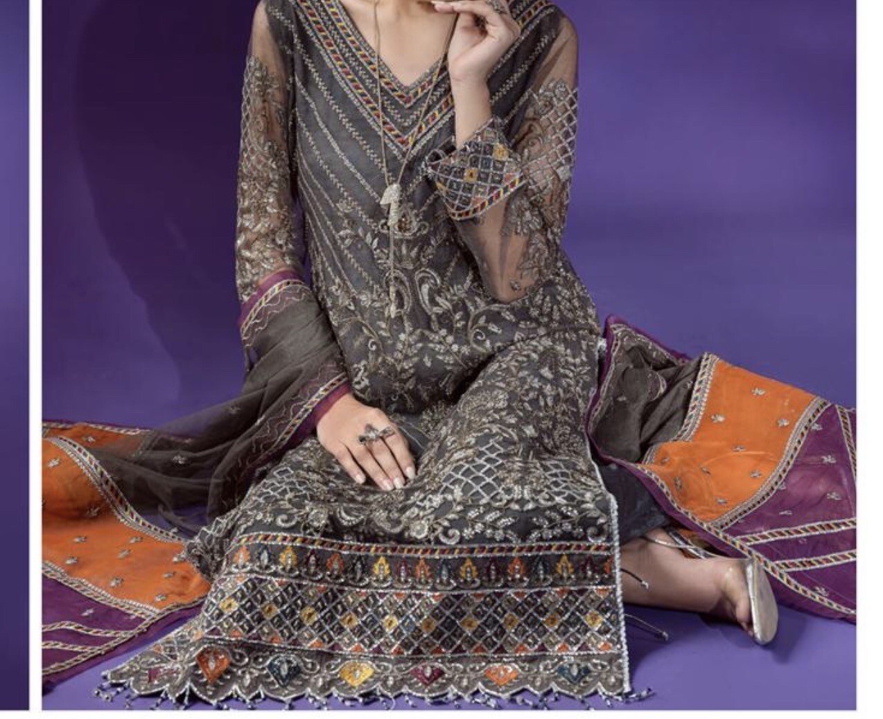 EMAAN ADEEL pakistani ready to wear salwar kameez Net organza With Raw Silk Pant