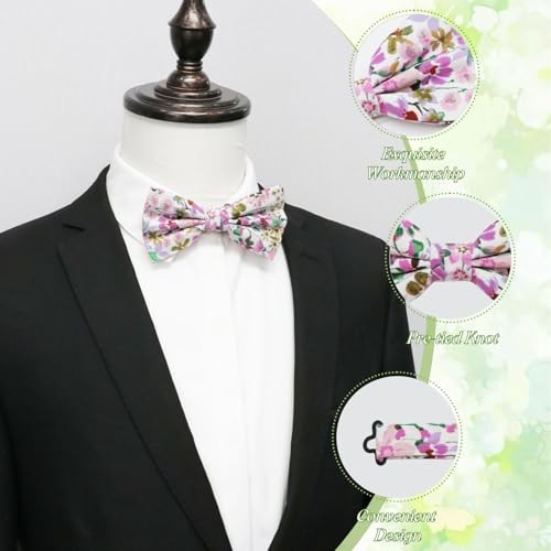 Floral Bow Ties for Men Women, Cotton Mens Bow Tie Flower Pink Floral Print