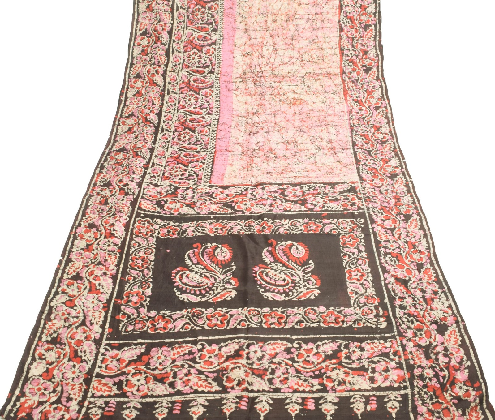 Sushila Vintage Purple Saree 100% Pure Silk Batik Printed Soft Craft Fabric